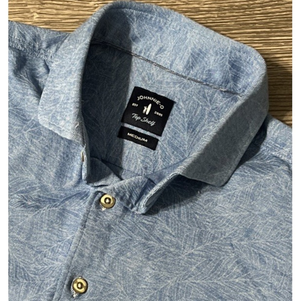 Johnnie-O Men's Brock Laguna Blue Button Down Polo‎ Short Sleeve Medium Shirt